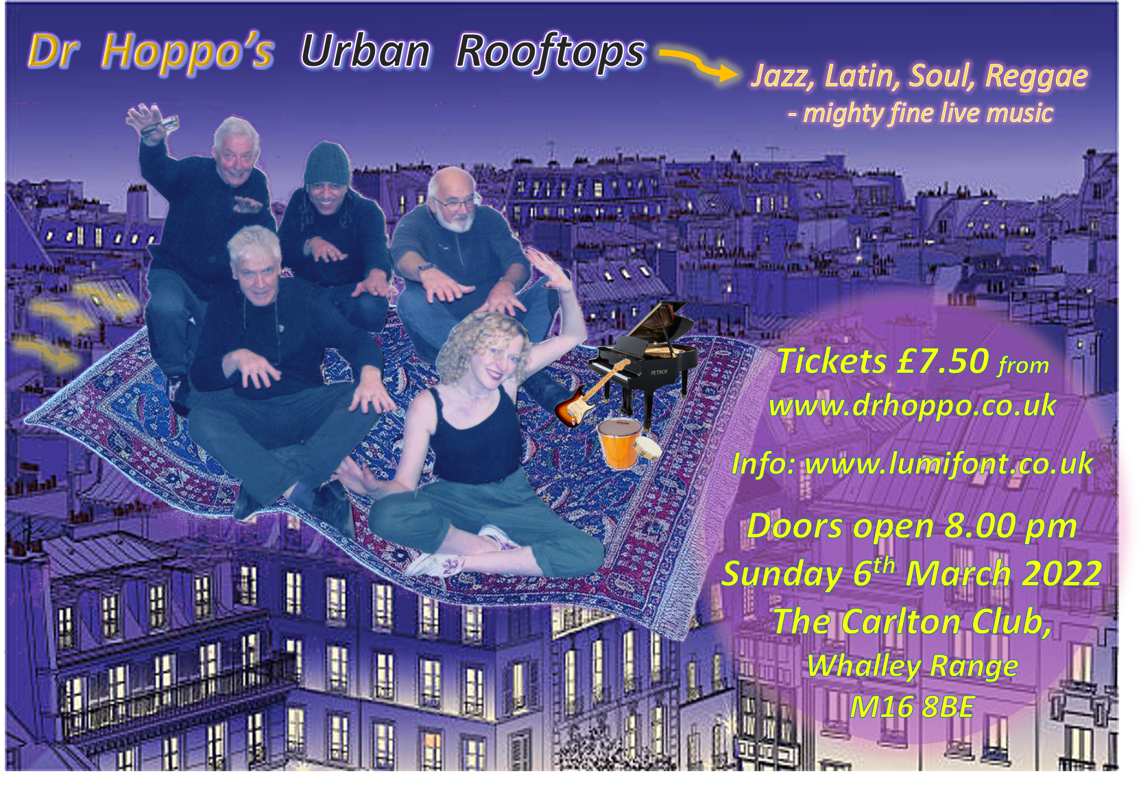 Poster for Urban Rooftops gig Friday, 17th Dec at St Catherine's